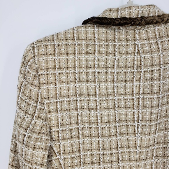 Y2K Allen by Allen Schwartz Tweed Blazer Jacket 8 Velvet Trim Vintage Tan Brown - Picture 8 of 9